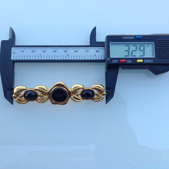 Fendi Brooch Victorian Revival Bar Rhodium Gold Intaglio Logo + Onyx Cabochons - Picture 12 of 16